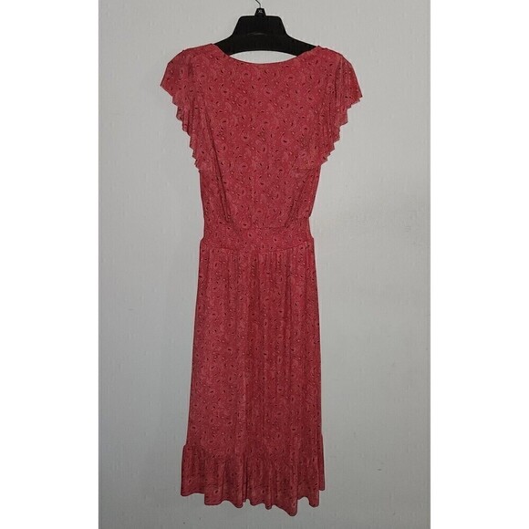 EVEREVE Elena Size Small Flutter Sleeves Pink Ditzy Floral Dress Tiered Hem - Picture 10 of 10